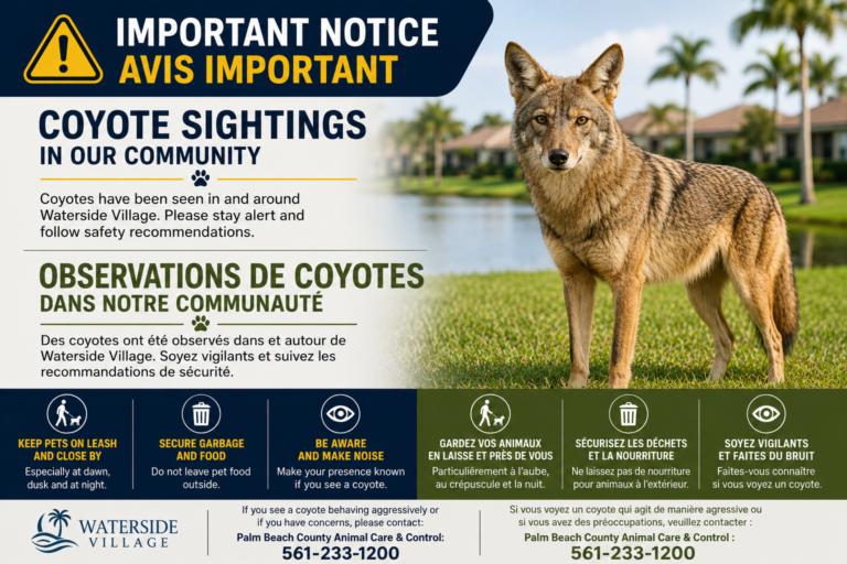 Coyote Sightings on the Property — Please Stay Alert and Keep Pets Safe